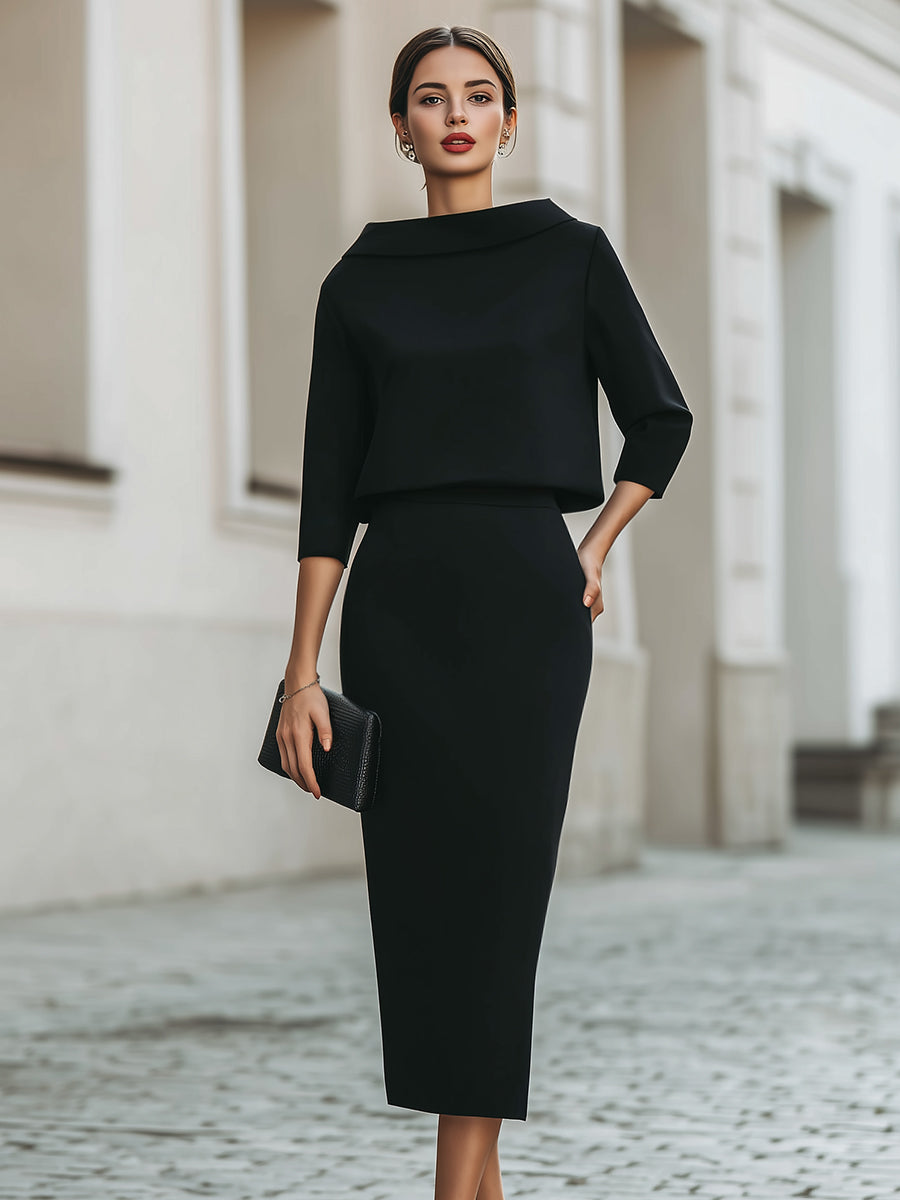 Valmere | Women’s Boat Neck Top & Midi Skirt Set