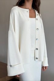 Lunéa – Three-Piece Knit Cardigan, Vest & Skirt Set