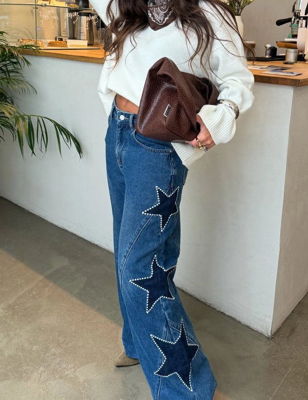 Jessy – Woman's Star Detail Wide-Leg Jeans