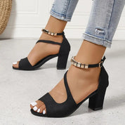 Elvara | Women’s Block Heel Sandals with Ankle Strap