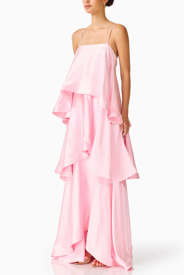 Soléa – Women's Satin Tiered Maxi Dress