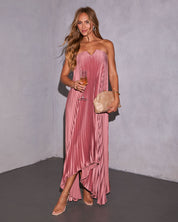 Citrina | Strapless Plissé High-Low Maxi Dress