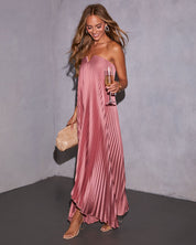 Citrina | Strapless Plissé High-Low Maxi Dress
