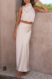 Aurelis – Satin High-Neck Party Maxi Dress