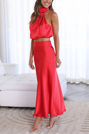 Aurelis – Satin High-Neck Party Maxi Dress
