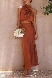 Aurelis – Satin High-Neck Party Maxi Dress