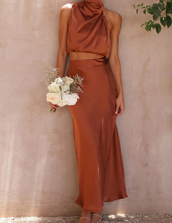Aurelis – Satin High-Neck Party Maxi Dress