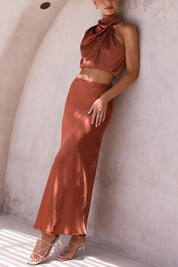 Aurelis – Satin High-Neck Party Maxi Dress