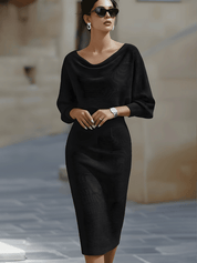 Valeria | Women’s Draped Cowl Neck Midi Dress