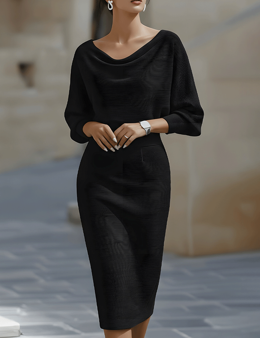 Valeria | Women’s Draped Cowl Neck Midi Dress