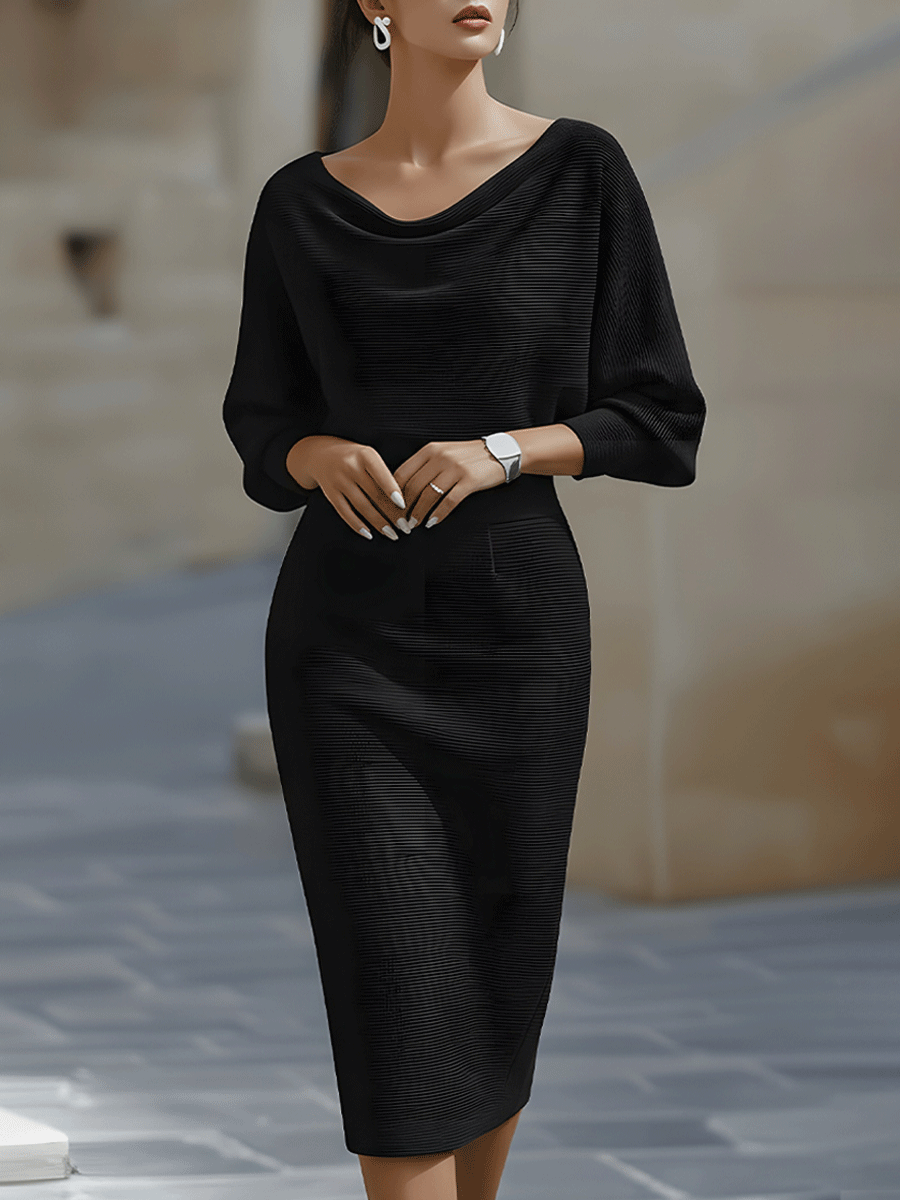 Valeria | Women’s Draped Cowl Neck Midi Dress