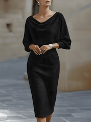 Valeria | Women’s Draped Cowl Neck Midi Dress