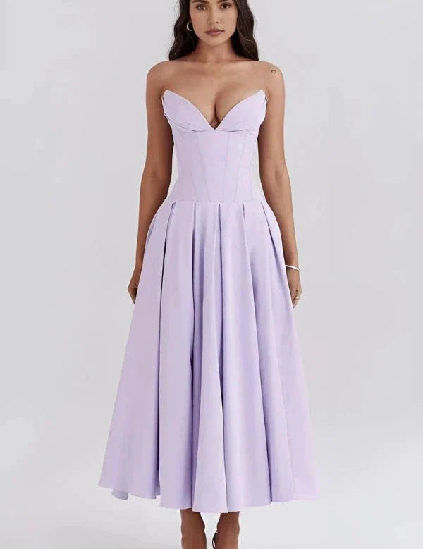 Laarni | Women’s Boned Bodice Full Skirt Midi Dress
