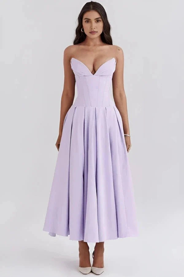Laarni | Women’s Boned Bodice Full Skirt Midi Dress