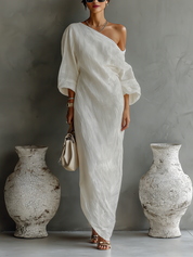 Aurelia | One-Shoulder Linen Blend Maxi Dress