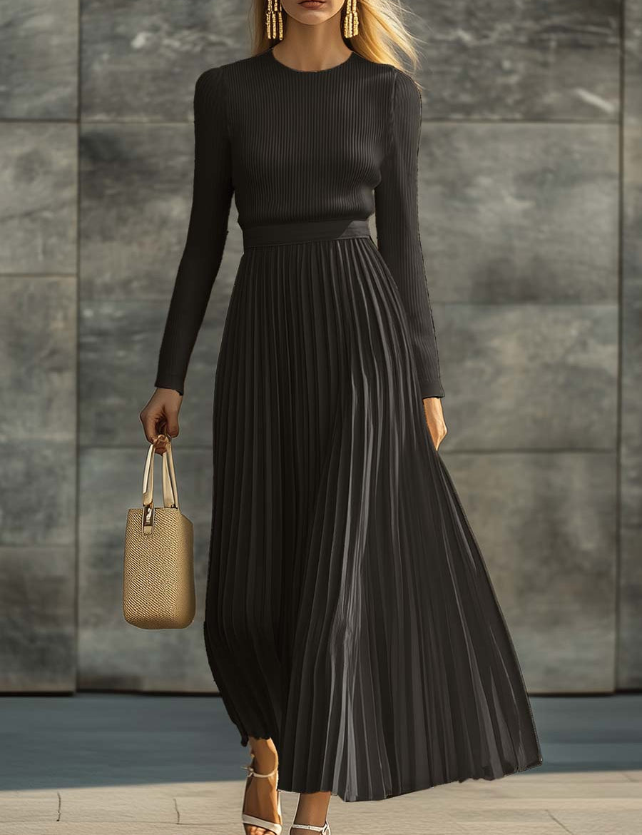 Serenna | Knit Bodice Pleated Maxi Dress