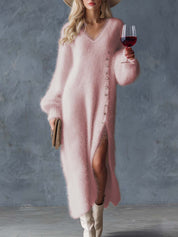 Lunaria | Faux Rabbit Fur Knit Midi Dress