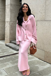 Lunéa – Three-Piece Knit Cardigan, Vest & Skirt Set