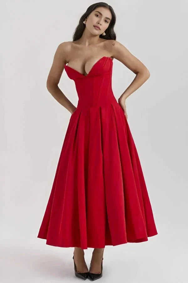 Laarni | Women’s Boned Bodice Full Skirt Midi Dress