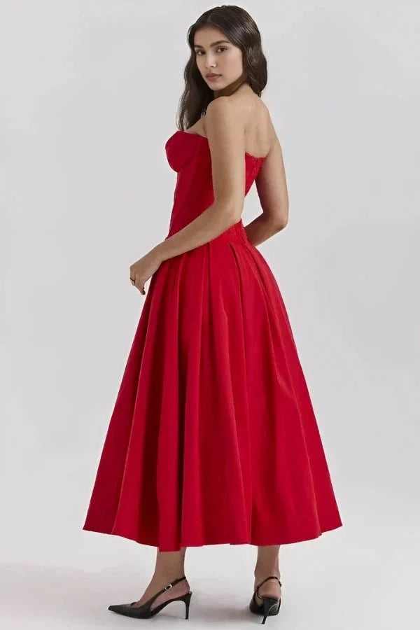 Laarni | Women’s Boned Bodice Full Skirt Midi Dress
