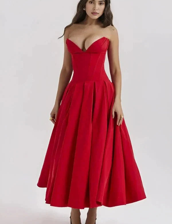 Laarni | Women’s Boned Bodice Full Skirt Midi Dress