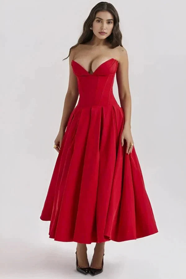 Laarni | Women’s Boned Bodice Full Skirt Midi Dress
