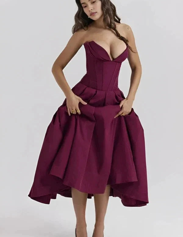 Laarni | Women’s Boned Bodice Full Skirt Midi Dress