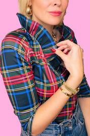 Elowen – Plaid Ruffle Neck Blouse