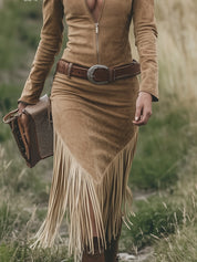 Sorella | Suede Western Tassel Midi Dress