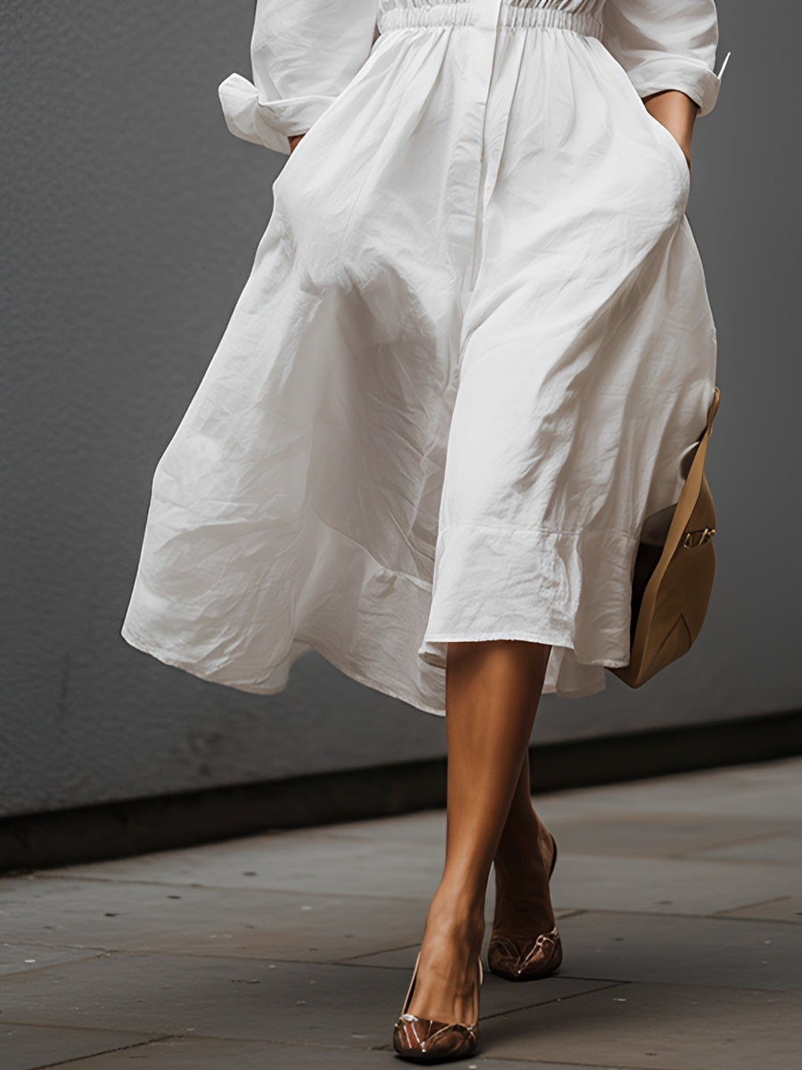 Lioressa - Women’s Linen Shirt Midi Dress
