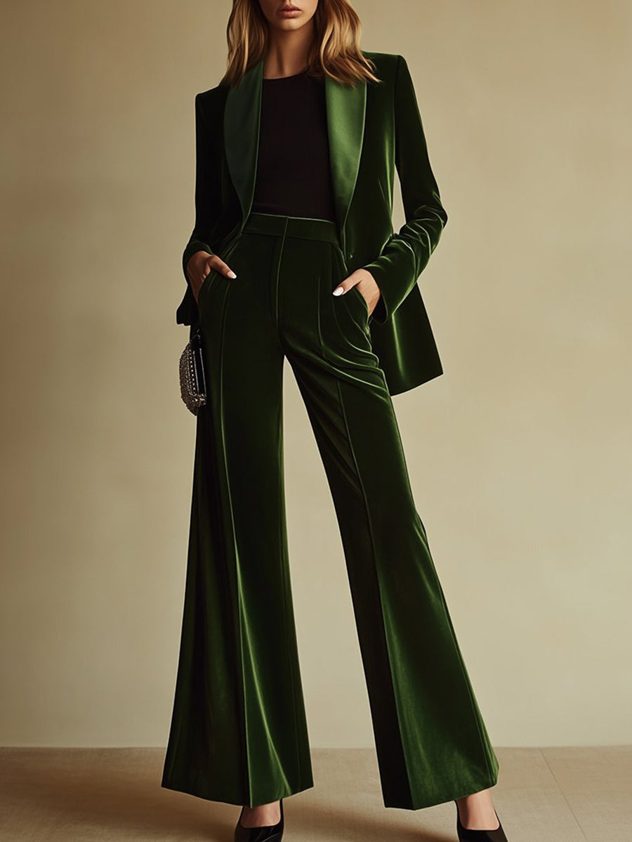 Velmora | Velvet Blazer & Wide-Leg Pants Set