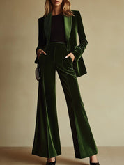 Velmora | Velvet Blazer & Wide-Leg Pants Set