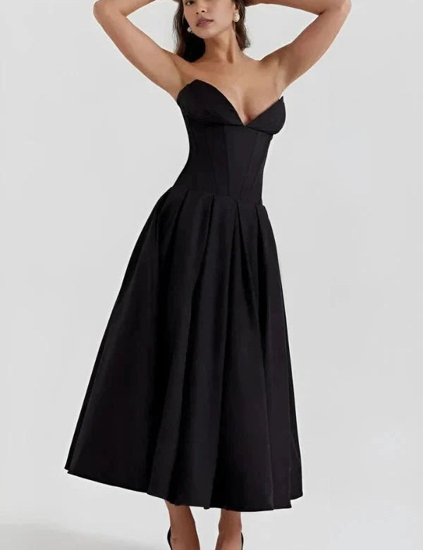 Laarni | Women’s Boned Bodice Full Skirt Midi Dress