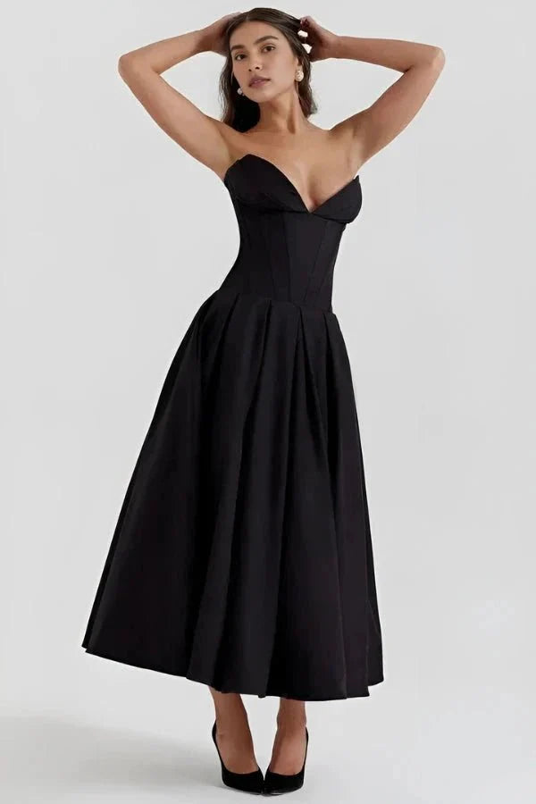 Laarni | Women’s Boned Bodice Full Skirt Midi Dress