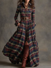 Bravira | Plaid Belted Lapel Maxi Dress