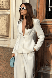 Jerica | Women’s V-Neck Top & Pants Set with Long Coat