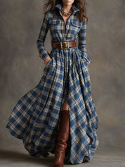 Bravira | Plaid Belted Lapel Maxi Dress