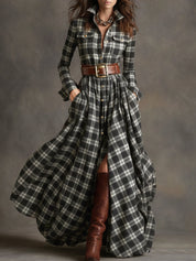 Bravira | Plaid Belted Lapel Maxi Dress
