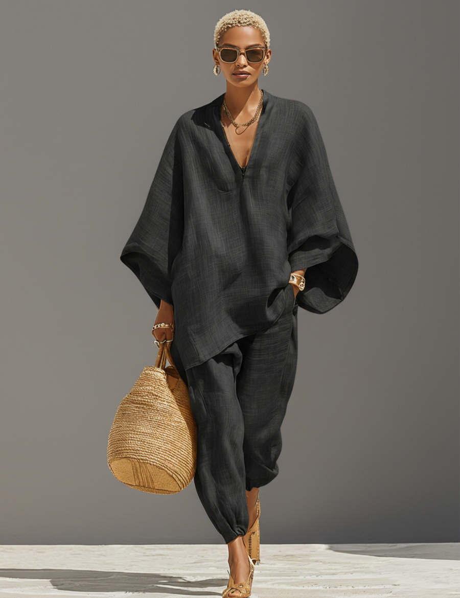 Serona - Women’s Textured Linen Two-Piece Set