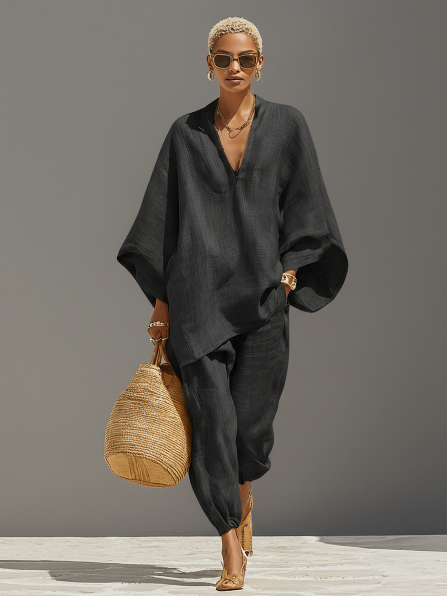Serona - Women’s Textured Linen Two-Piece Set