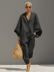 Serona - Women’s Textured Linen Two-Piece Set