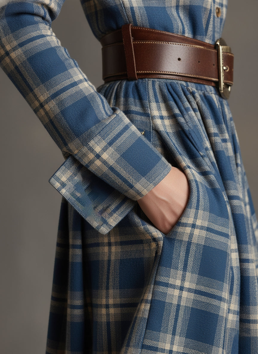 Bravira | Plaid Belted Lapel Maxi Dress