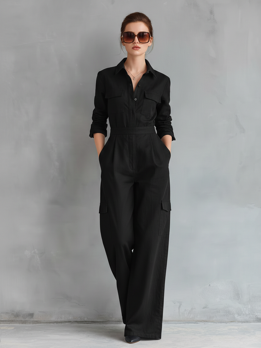 Cirevona - Women’s Cotton Linen Shirt Jumpsuit