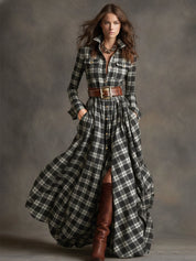 Bravira | Plaid Belted Lapel Maxi Dress