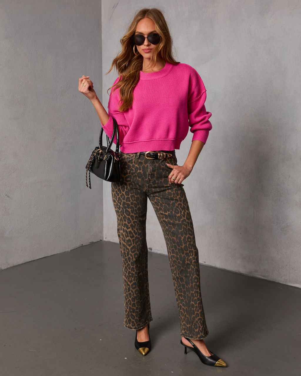 Elouise | Cropped Ribbed Crewneck Sweater