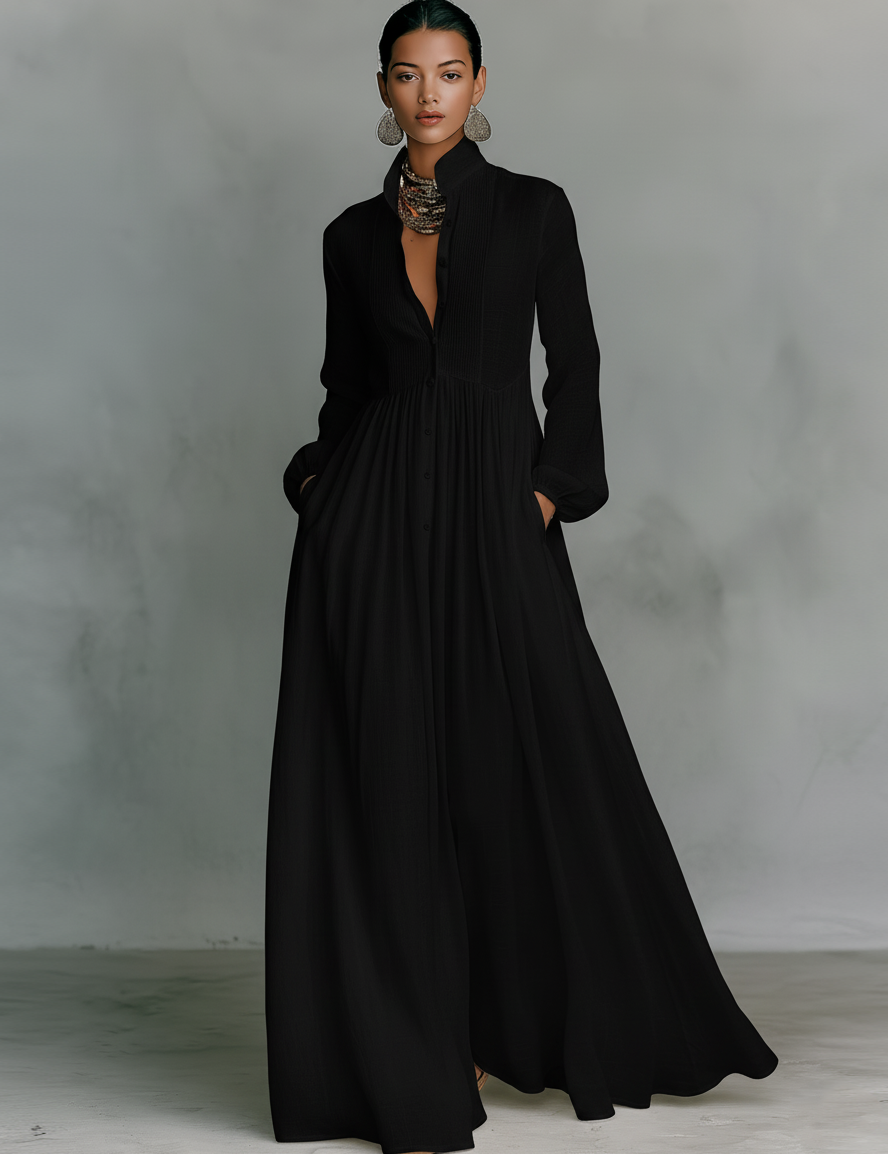 Elowara | Cotton Linen Patchwork Maxi Dress