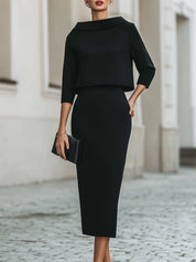 Valmere | Women’s Boat Neck Top & Midi Skirt Set