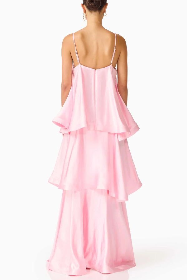 Soléa – Women's Satin Tiered Maxi Dress