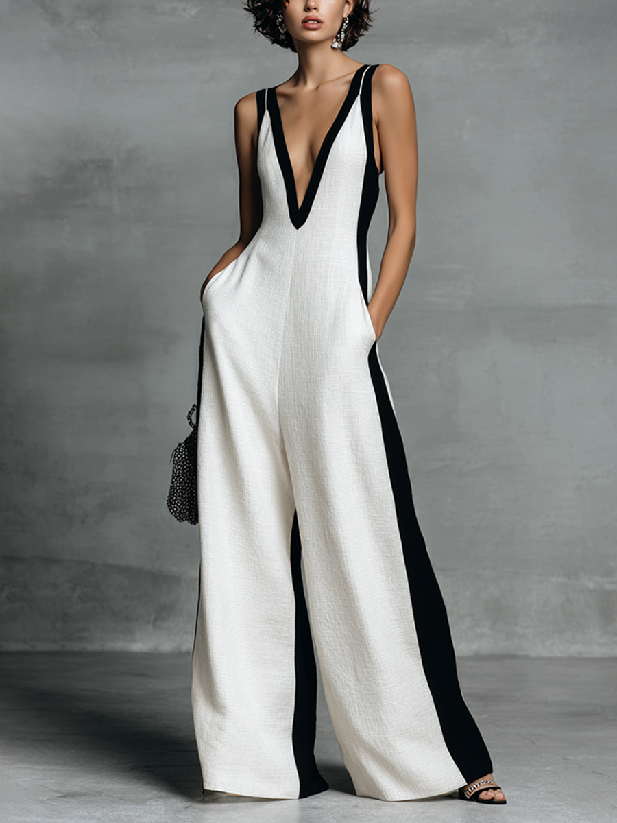 Monviera - Women’s Colorblock Wide Leg Jumpsuit