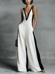 Monviera - Women’s Colorblock Wide Leg Jumpsuit